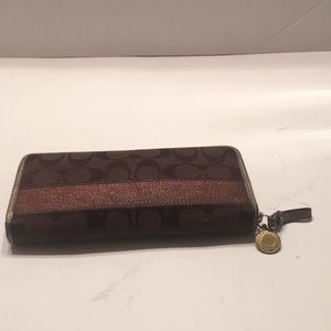 Coach Signature Brown Accordion ZIP Wallet